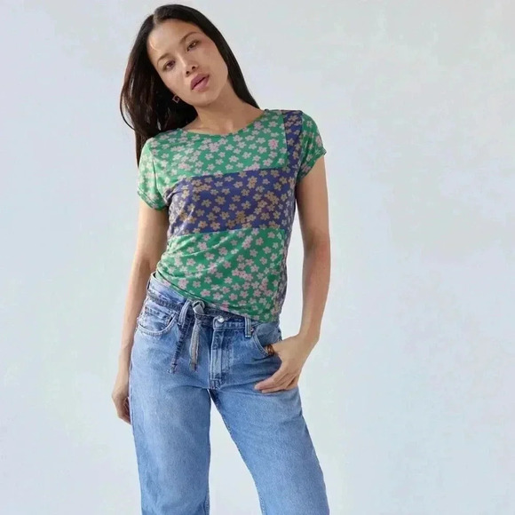 NWT LISA SAYS GAH Angie Floral Short Sleeve Color Block T-Shirt Tee Shirt XL - Picture 1 of 6